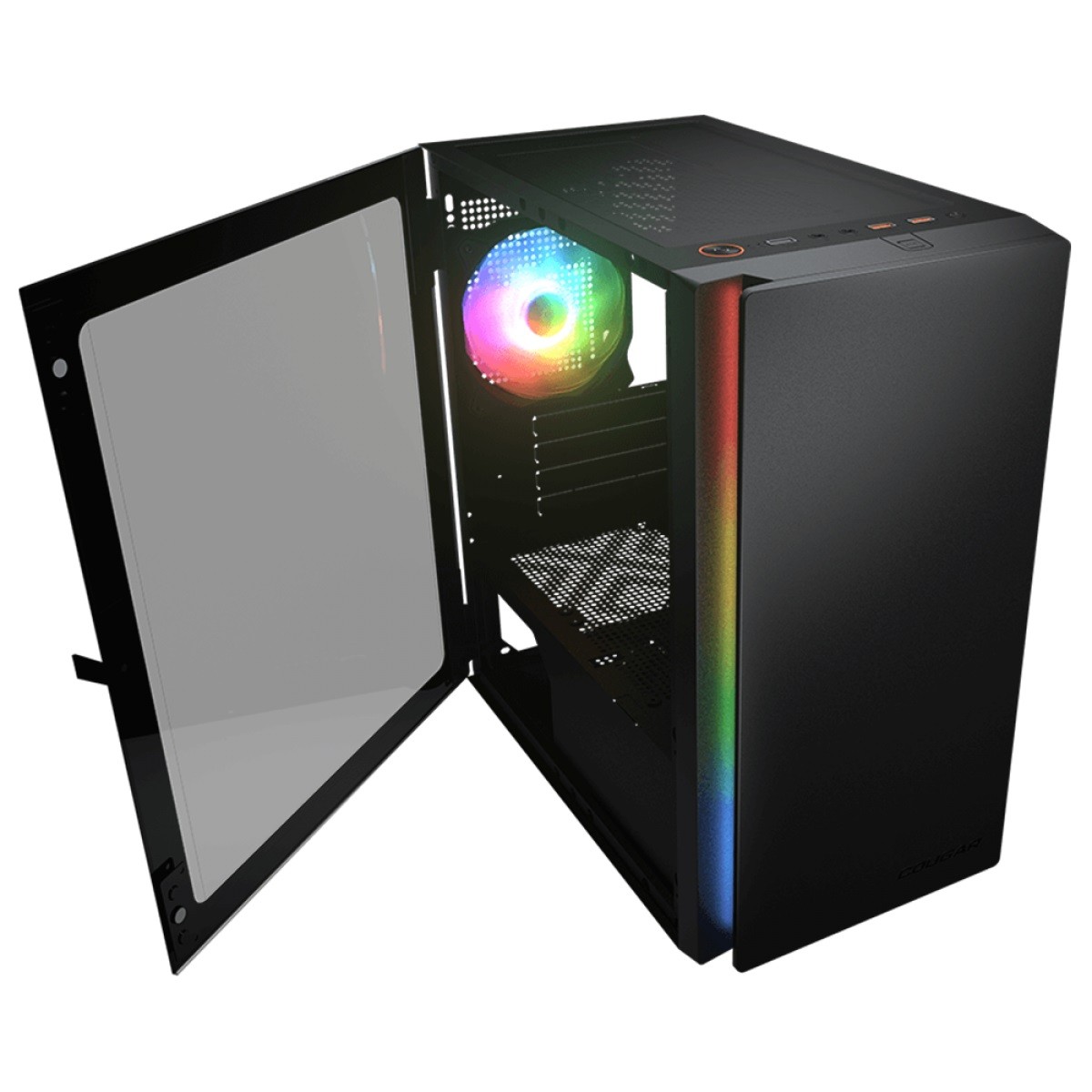 Gabinete Gamer Cougar Purity RGB, Mini Tower, Vidro Temperado, Black, Micro-ATX, Sem Fonte, Com 1 Fan, 385PC40.0001