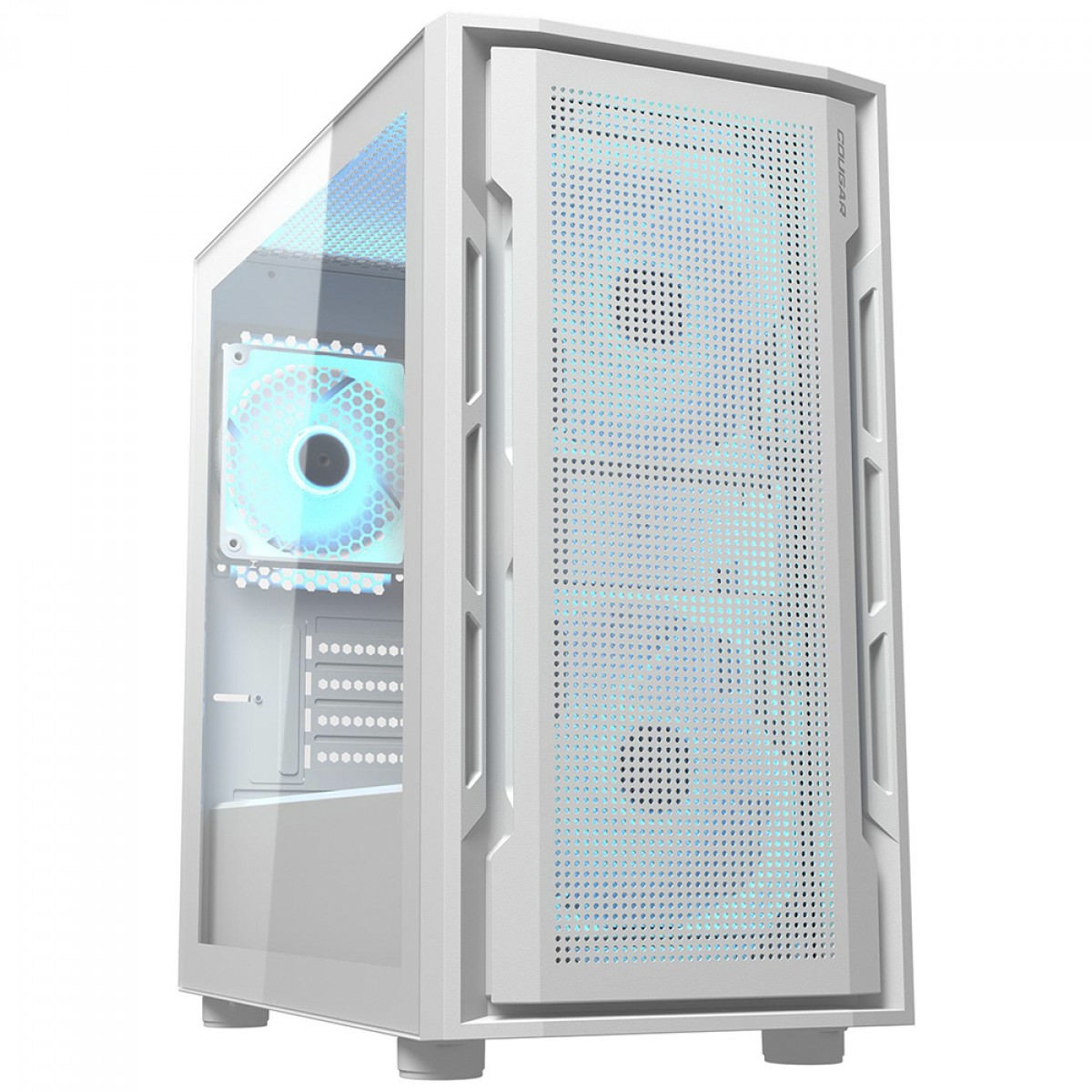 Gabinete Gamer Cougar Uniface Mini RGB, Mini Tower, Vidro Temperado, MATX, Com 3 Fan, Branco, 3855C90.0004