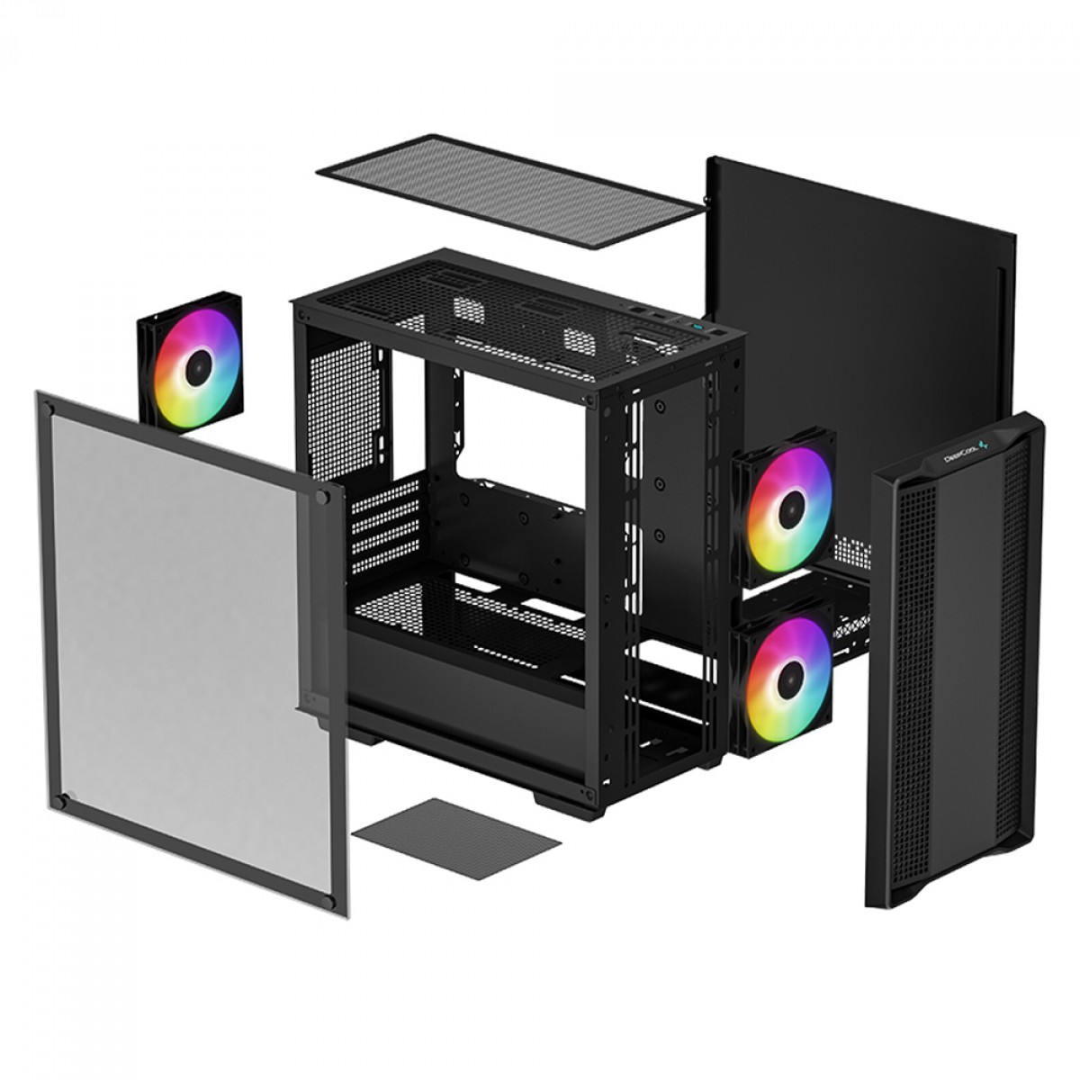 Gabinete Gamer DeepCool CC360 BK ARGB, Black, Mid Tower, Vidro Temperado, MATX, Sem Fonte, Com 3 Fans, R-CC360-BKAPM3-G-1
