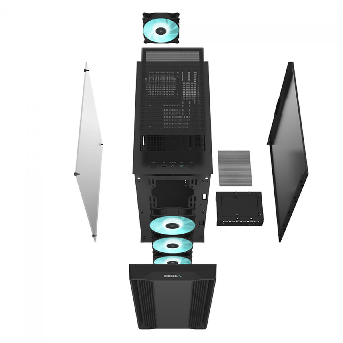 Gabinete Gamer DeepCool CC560, Black, Mid Tower, Vidro Temperado, ATX, Sem Fonte, Com 4 Fans, R-CC560-BKGAA4-G-1