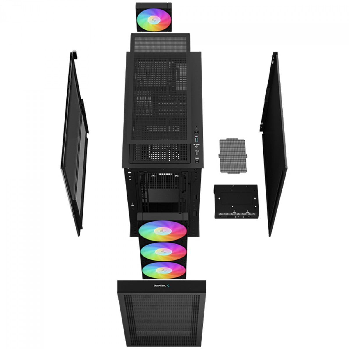 Gabinete Gamer DeepCool CH560, Mid Tower, Vidro Temperado, E-ATX, Black, Sem Fonte, Com 4 Fans ARGB, R-CH560-BKAPE4-G-1