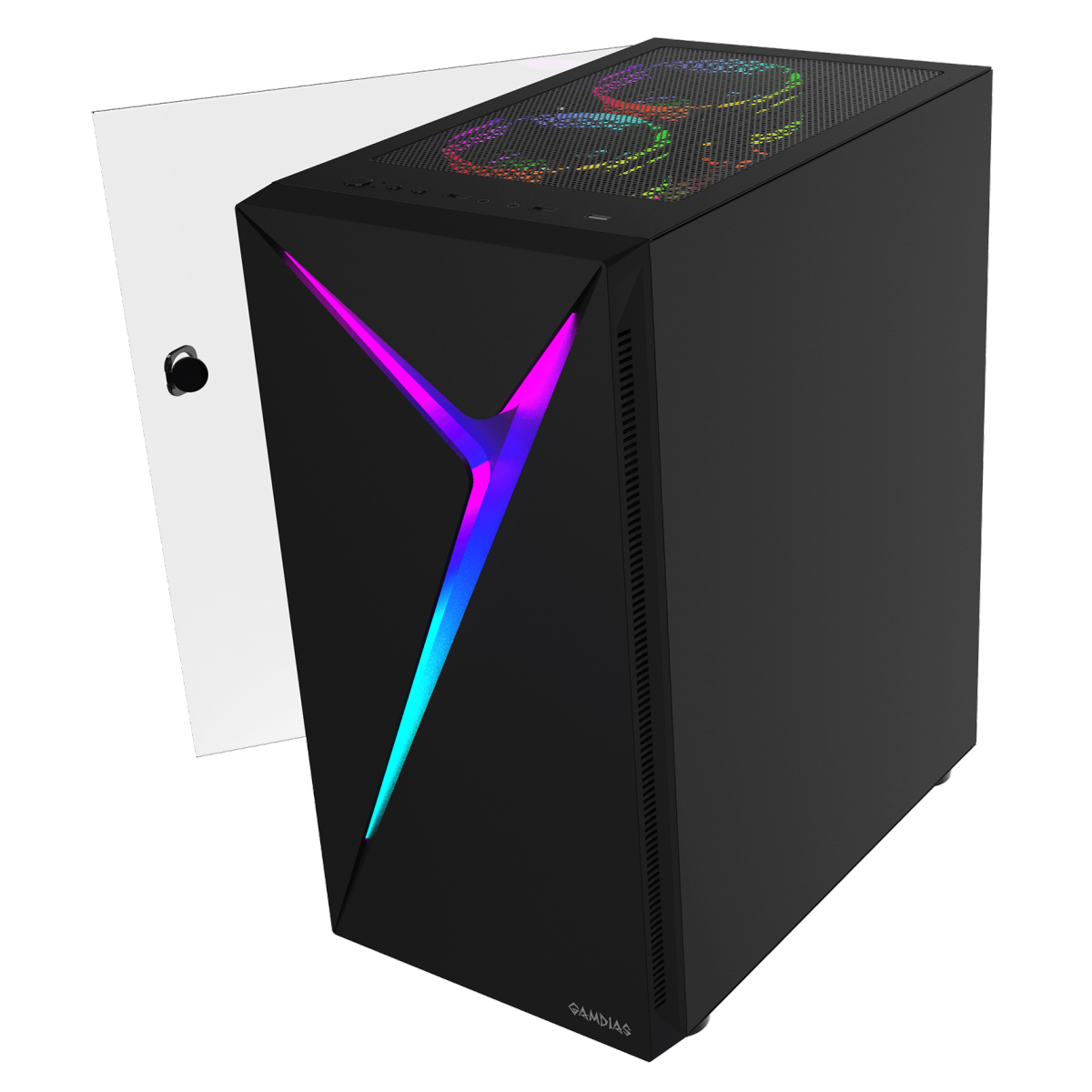 Gabinete Gamer Gamdias Argus E4 Elite, RGB, Mid Tower, Vidro Temperado, Black, Sem fonte, Sem Fan