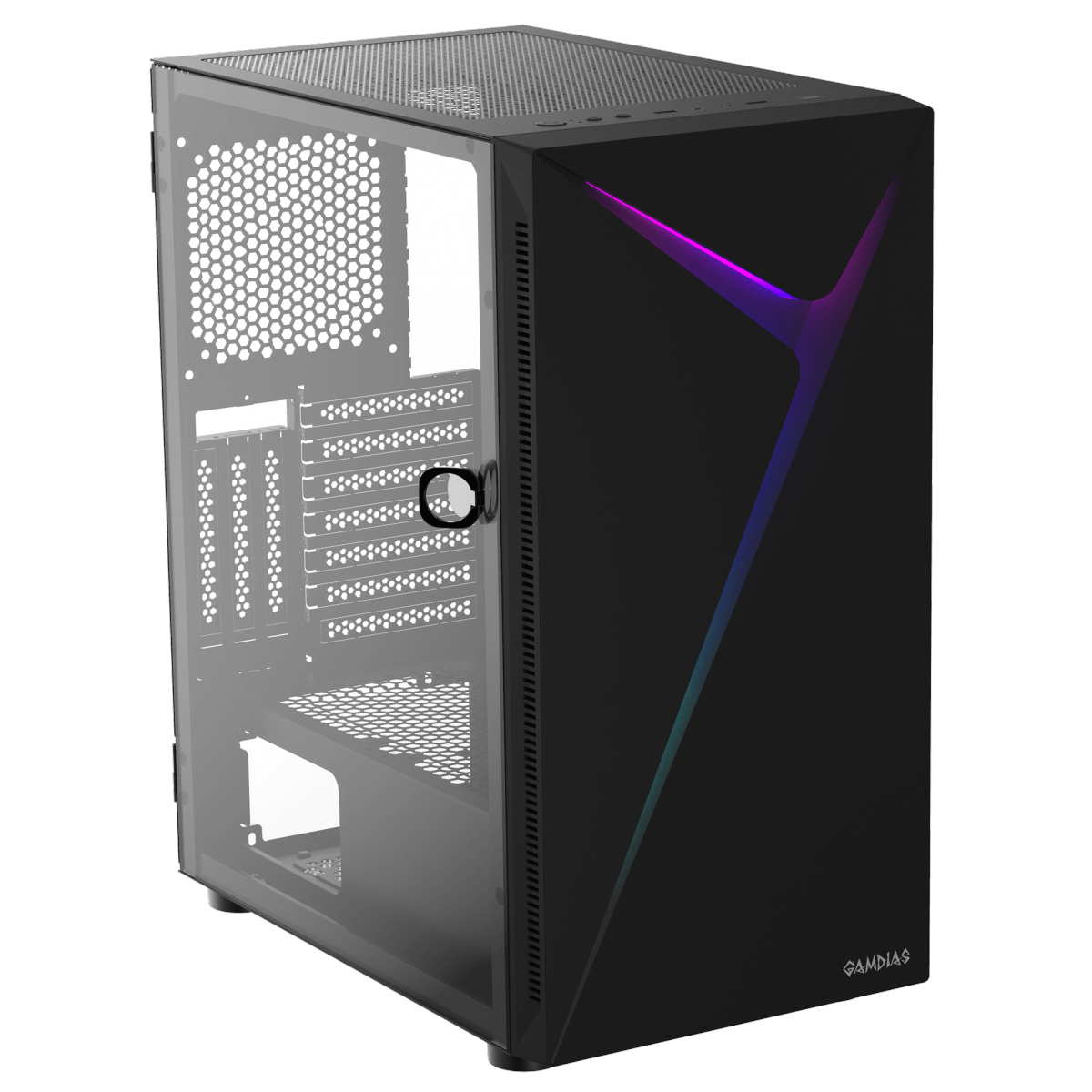 Gabinete Gamer Gamdias Argus E4 Elite, RGB, Mid Tower, Vidro Temperado, Black, Sem fonte, Sem Fan