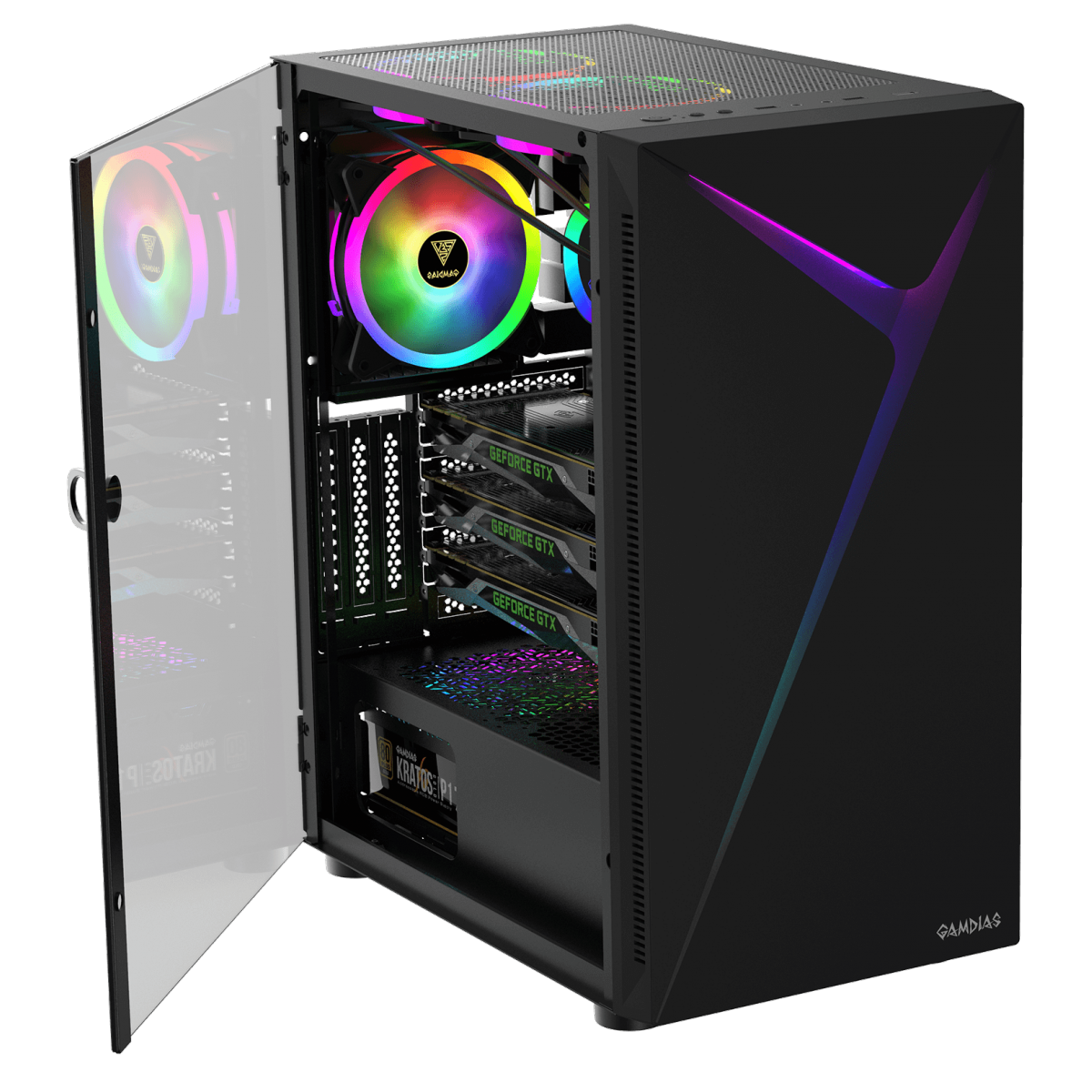 Gabinete Gamer Gamdias Argus E4 Elite, RGB, Mid Tower, Vidro Temperado, Black, Sem fonte, Sem Fan