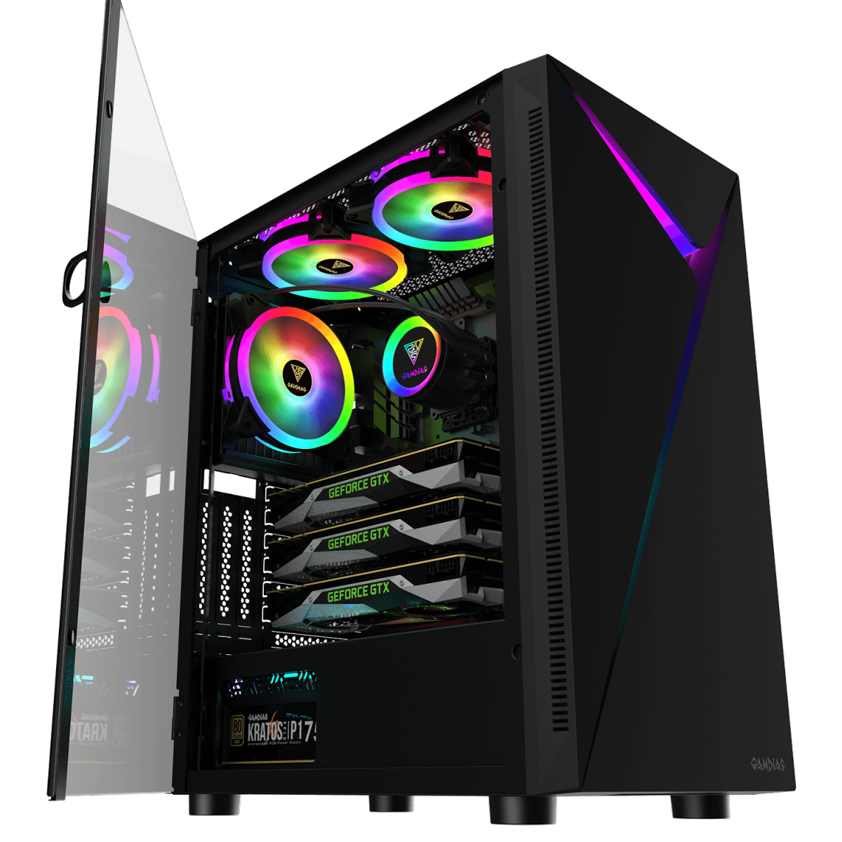 Gabinete Gamer Gamdias Argus E4 Elite, RGB, Mid Tower, Vidro Temperado, Black, Sem fonte, Sem Fan