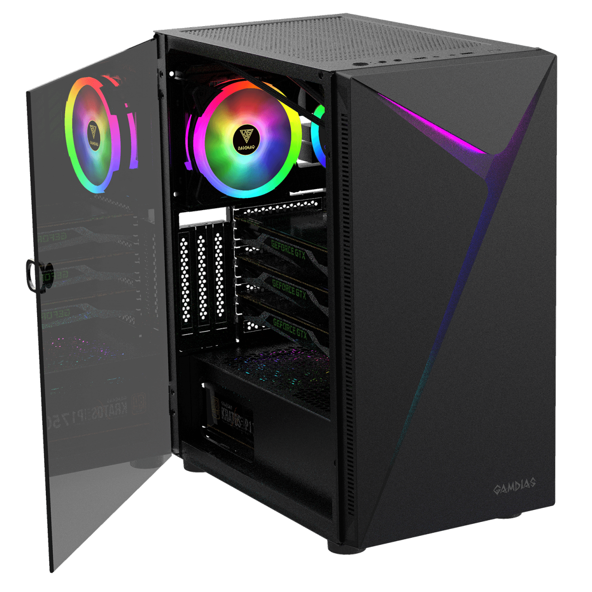 Gabinete Gamer Gamdias Argus E4 Elite, RGB, Mid Tower, Vidro Temperado, Black, Sem fonte, Sem Fan