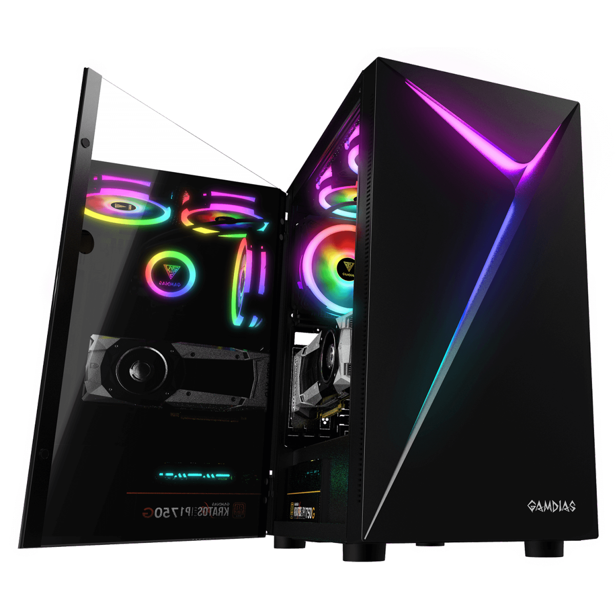 Gabinete Gamer Gamdias Argus E4 Elite, RGB, Mid Tower, Vidro Temperado, Black, Sem fonte, Sem Fan