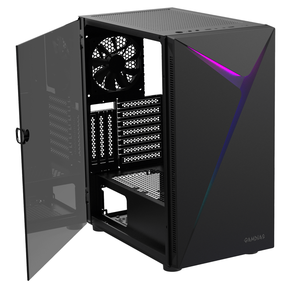 Gabinete Gamer Gamdias Argus E4 Elite, RGB, Mid Tower, Vidro Temperado, Black, Sem fonte, Sem Fan