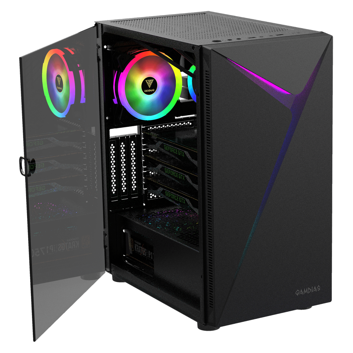 Gabinete Gamer Gamdias Argus E4 Elite, RGB, Mid Tower, Vidro Temperado, Black, Sem fonte, Sem Fan