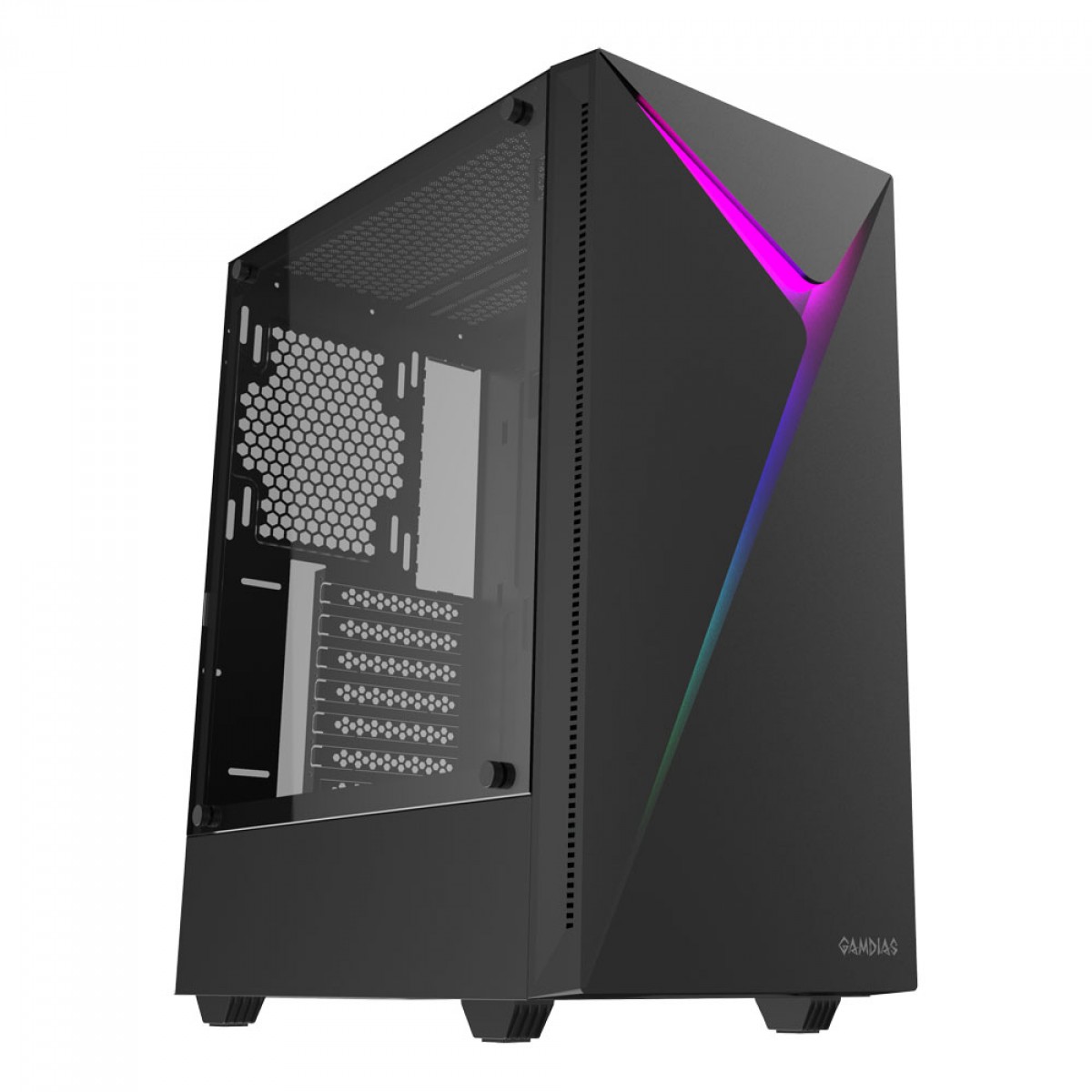 Gabinete Gamer Gamdias Argus E4, RGB, Mid-Tower, Vidro Temperado, Black, Sem fonte, Sem Fan