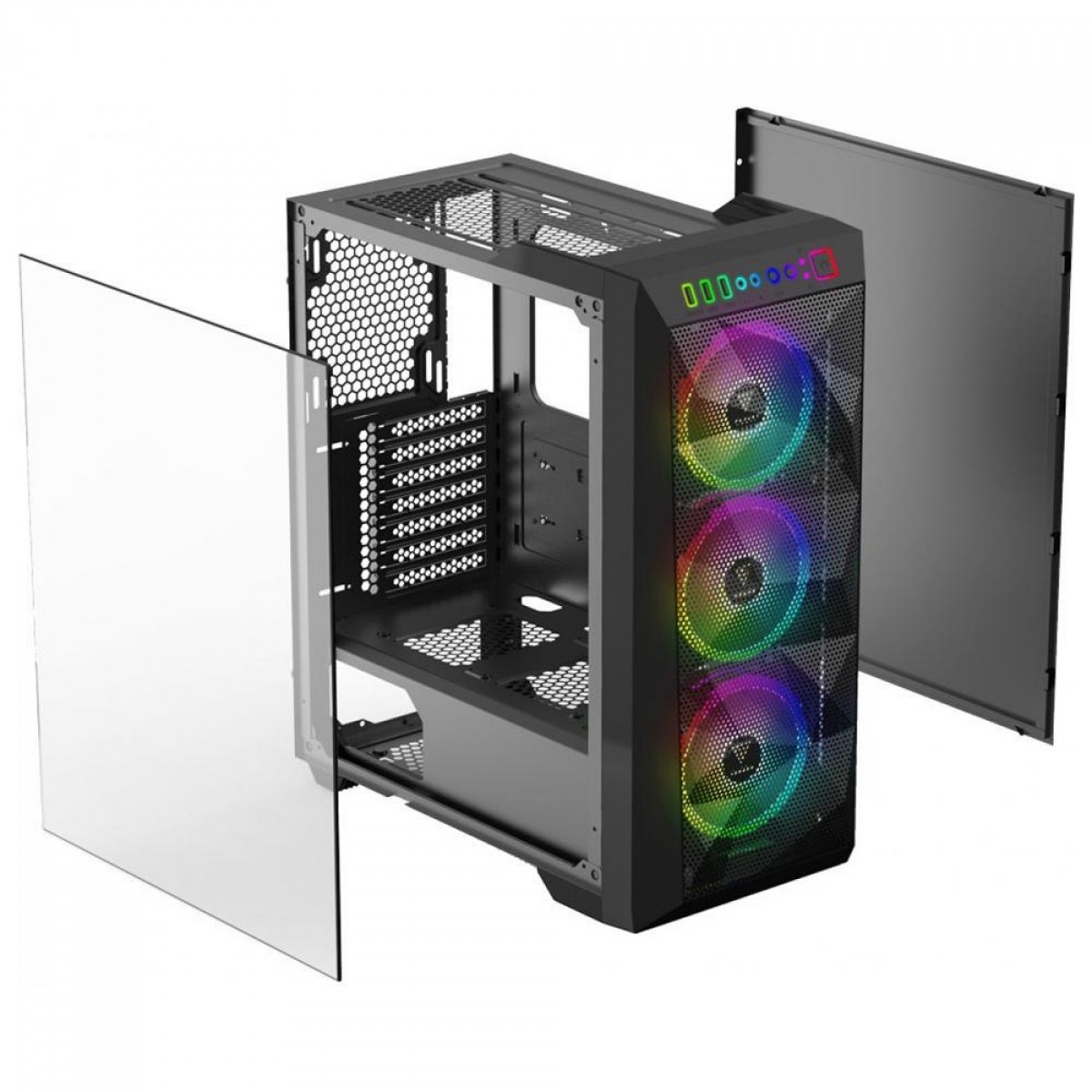 Gabinete Gamer Gamdias Athena M1, RGB, Mid Tower, Vidro Temperado, Black, ATX, Sem Fonte, Sem Fan