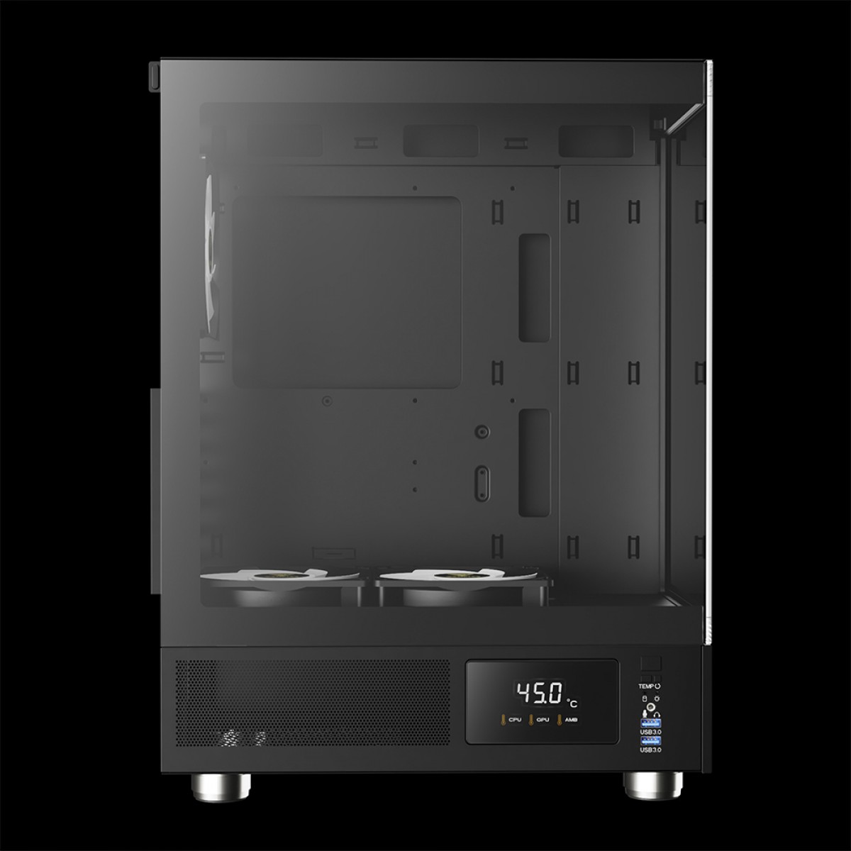 Gabinete Gamer Gamdias Atlas E1, Mid Tower, Display Digital, Vidro Temperado, ATX, Black, Sem Fonte, Com 3 Fans ARGB