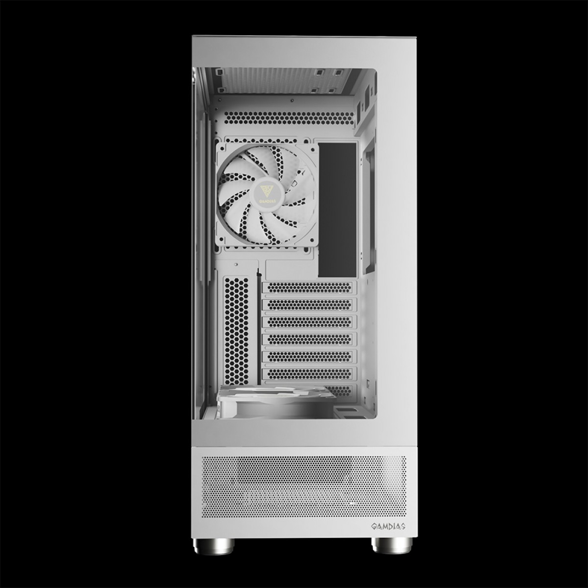 Gabinete Gamer Gamdias Atlas E1 WH, Mid Tower, Display Digital, Vidro Temperado, ATX, White, Sem Fonte, Com 3 Fans ARGB