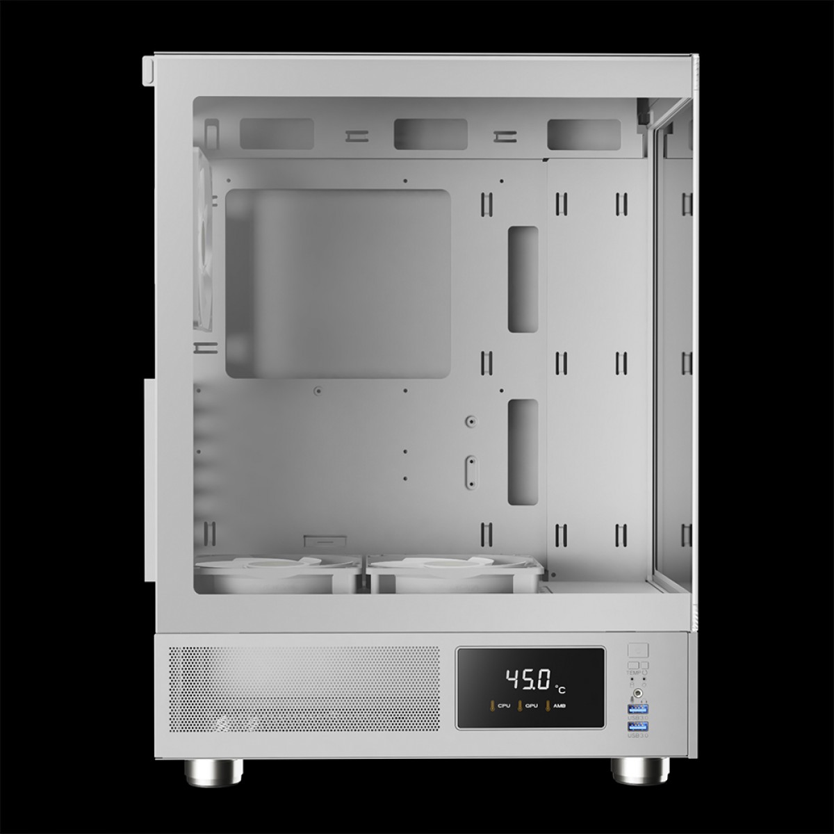 Gabinete Gamer Gamdias Atlas E1 WH, Mid Tower, Display Digital, Vidro Temperado, ATX, White, Sem Fonte, Com 3 Fans ARGB