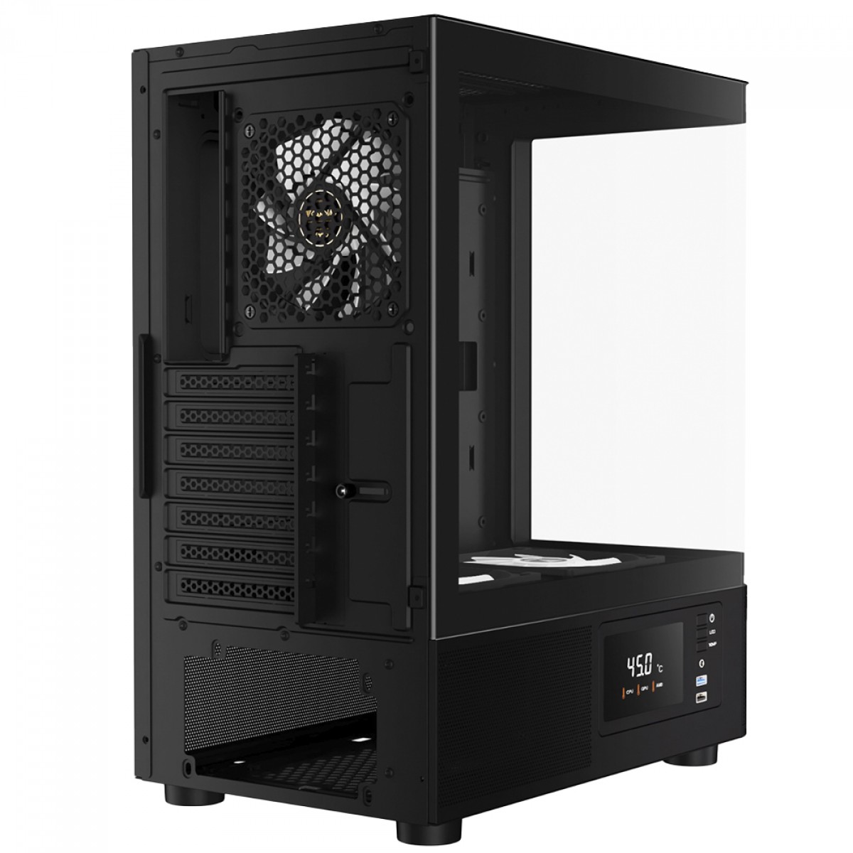 Gabinete Gamer Gamdias Atlas E2 CG, Mid Tower, Vidro Temperado, ATX, Sem Fonte, Com 3 Fans ARGB, Preto