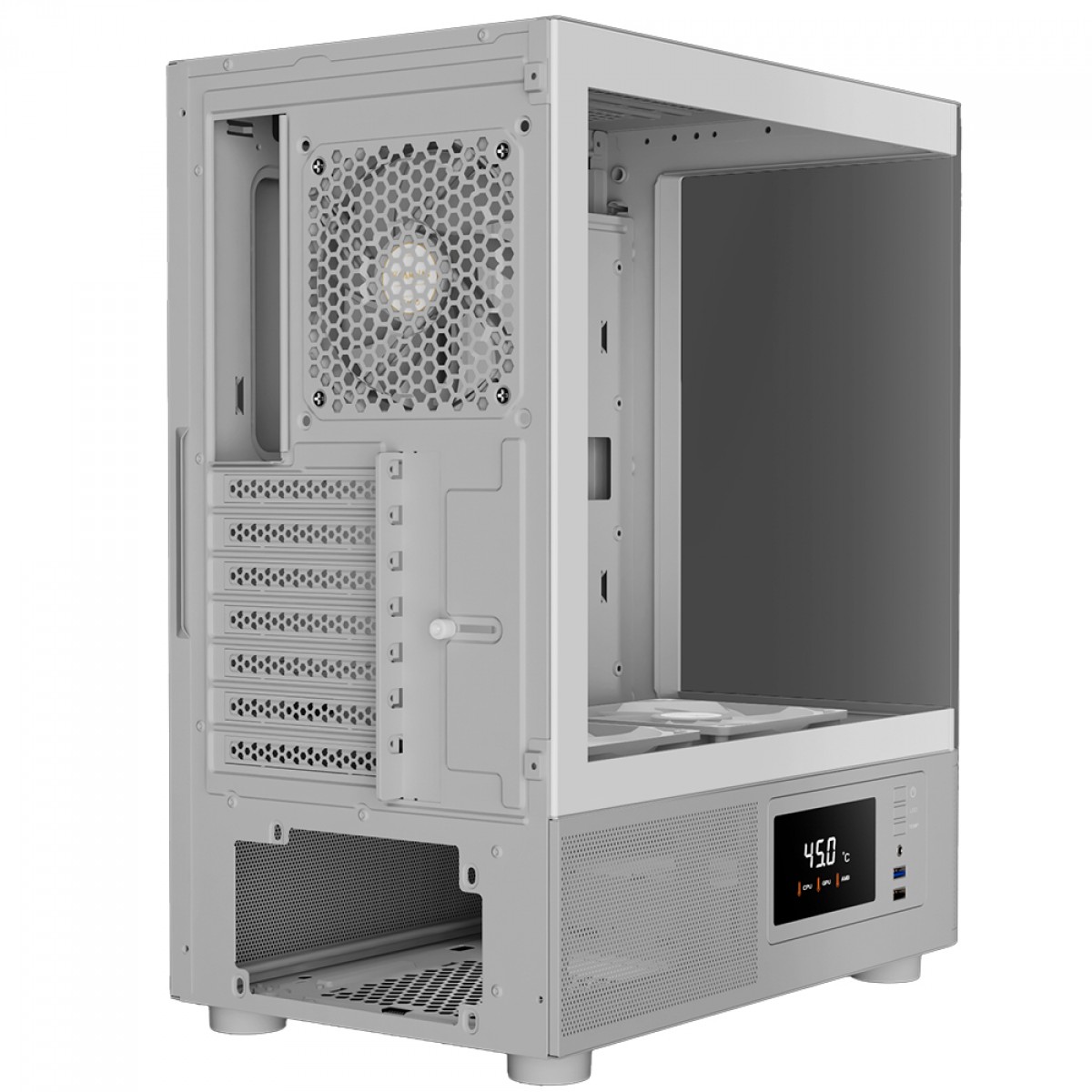 Gabinete Gamer Gamdias Atlas E2 CG WH, Mid Tower, Vidro Temperado, ATX, Sem Fonte, Com 3 Fans ARGB, Branco