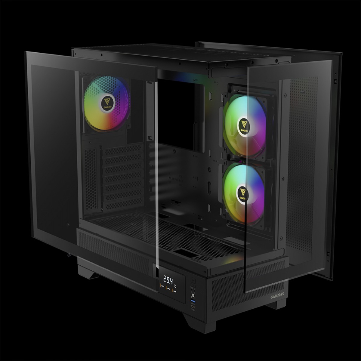 Gabinete Gamer Gamdias Atlas M1, Mid Tower, Vidro Temperado, ATX, Black, Sem Fonte, Com 3 Fans ARGB