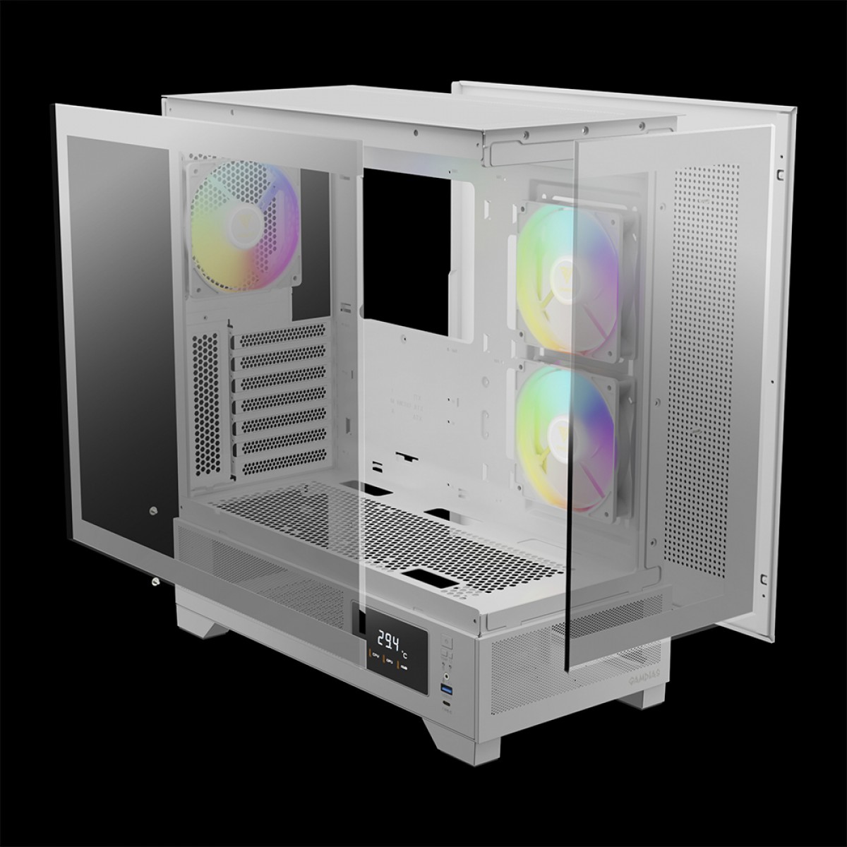 Gabinete Gamer Gamdias Atlas M1 WH, Mid Tower, Vidro Temperado, ATX, White, Sem Fonte, Com 3 Fans ARGB