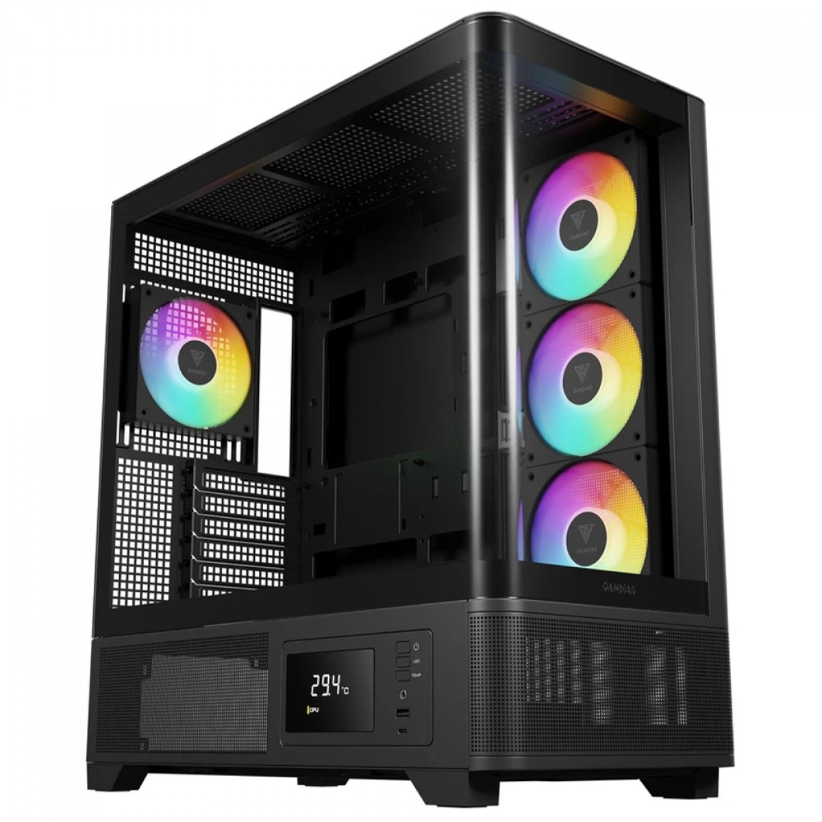 Gabinete Gamer Gamdias Atlas P2 CG ARGB, Mid Tower, Vidro Temperado, ATX, Sem Fonte, Com 4 Fans, Preto 