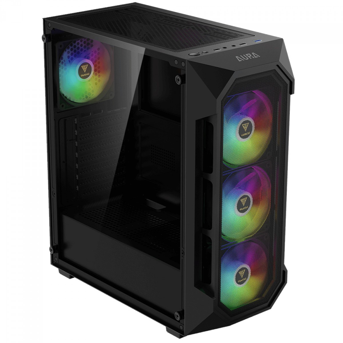 Gabinete Gamer Gamdias Aura GC1 Elite ARGB, Vidro Temperado, ATX, Mid Tower, Com 4 Fans, Sem Fonte, Black