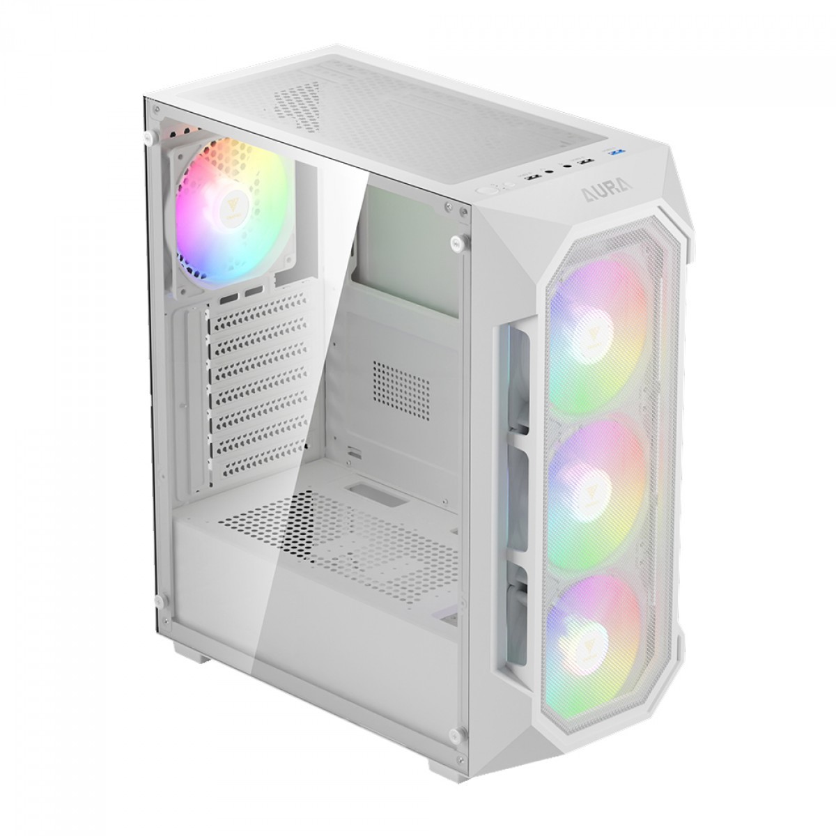 Gabinete Gamer Gamdias Aura GC1 Elite ARGB, Vidro Temperado, ATX, Mid Tower, Com 4 Fans, Sem Fonte, White