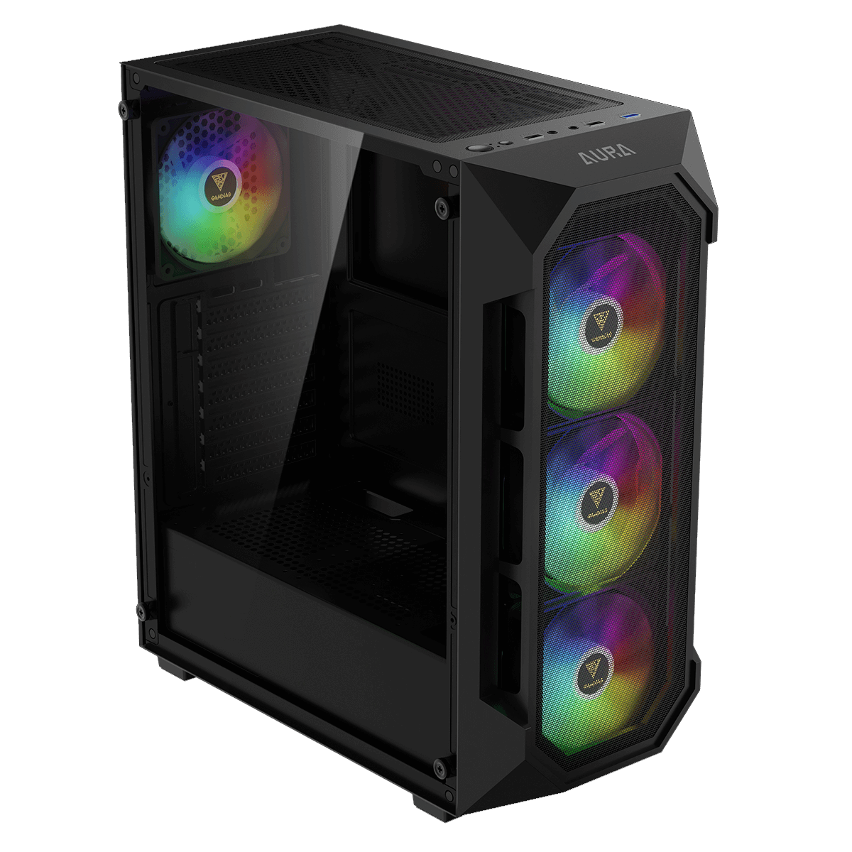 Gabinete Gamer Gamdias Aura GC1 Elite, Vidro Temperado, ATX, Mid Tower, RGB, Com 4 Fans, Sem Fonte, Black