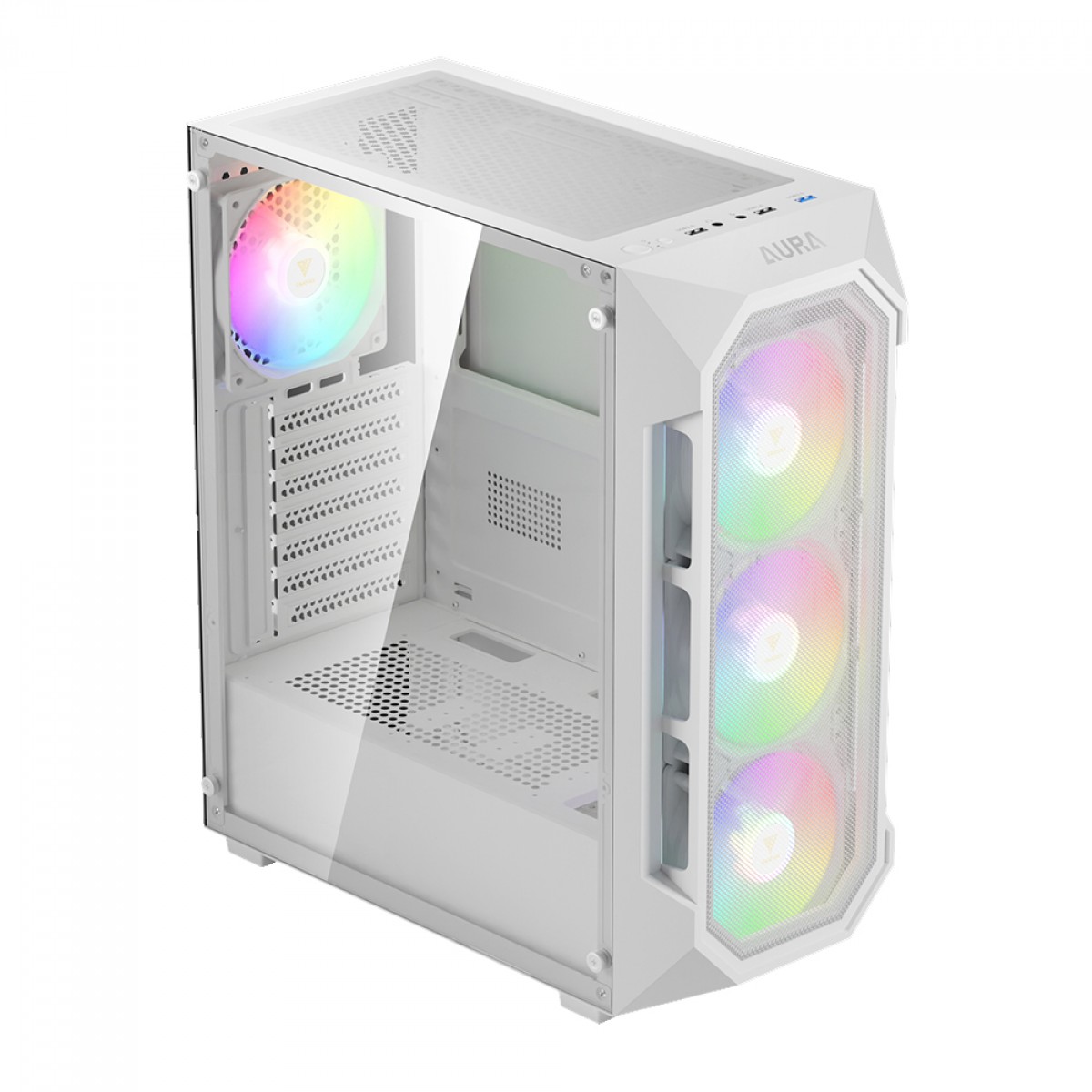 Gabinete Gamer Gamdias Aura GC1 Elite, Vidro Temperado, ATX, Mid Tower, RGB, Com 4 Fans, Sem Fonte, White