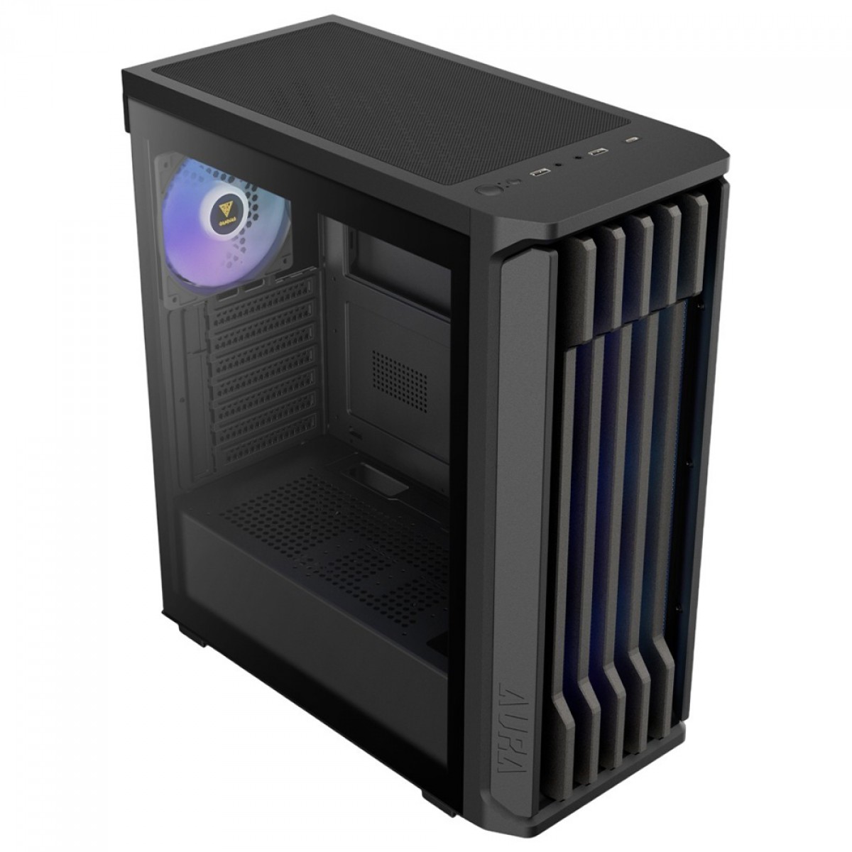 Gabinete Gamer Gamdias Aura GC11 ARGB, Mid Tower, Vidro Temperado, ATX, Sem Fonte, Com 4 Fans, Preto