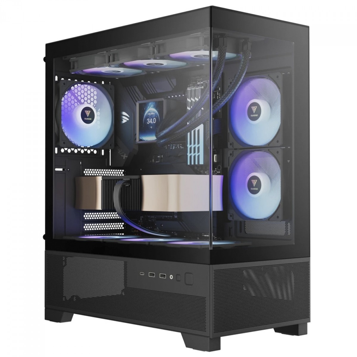 Gabinete Gamer Gamdias Aura GC12 ARGB, Mid Tower, Vidro Temperado, ATX, Sem Fonte, Com 6 Fans, Preto 