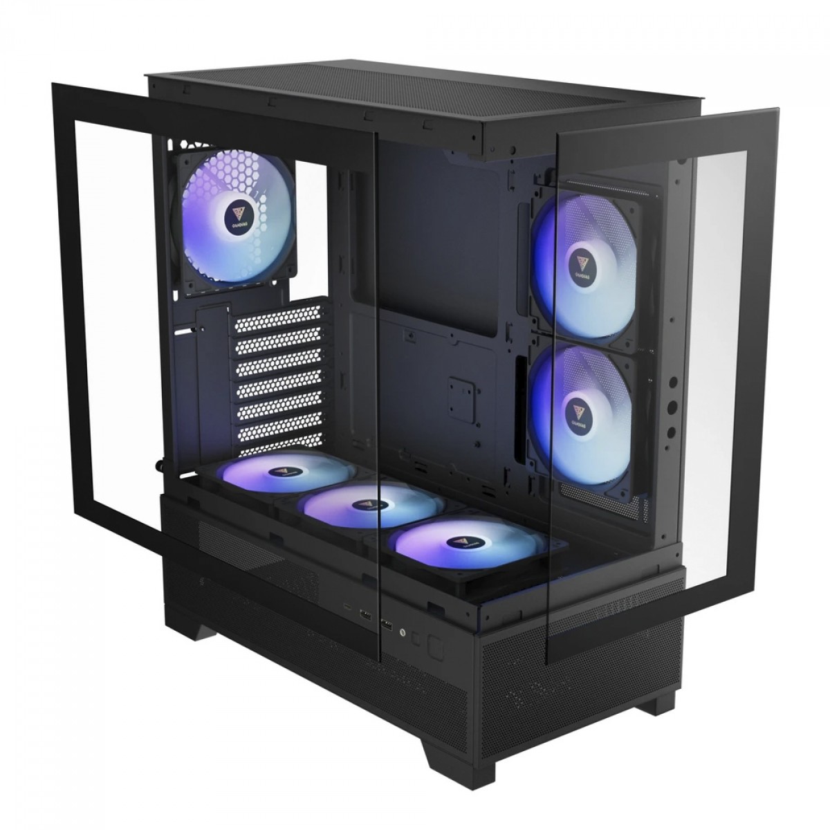 Gabinete Gamer Gamdias Aura GC12 ARGB, Mid Tower, Vidro Temperado, ATX, Sem Fonte, Com 6 Fans, Preto 