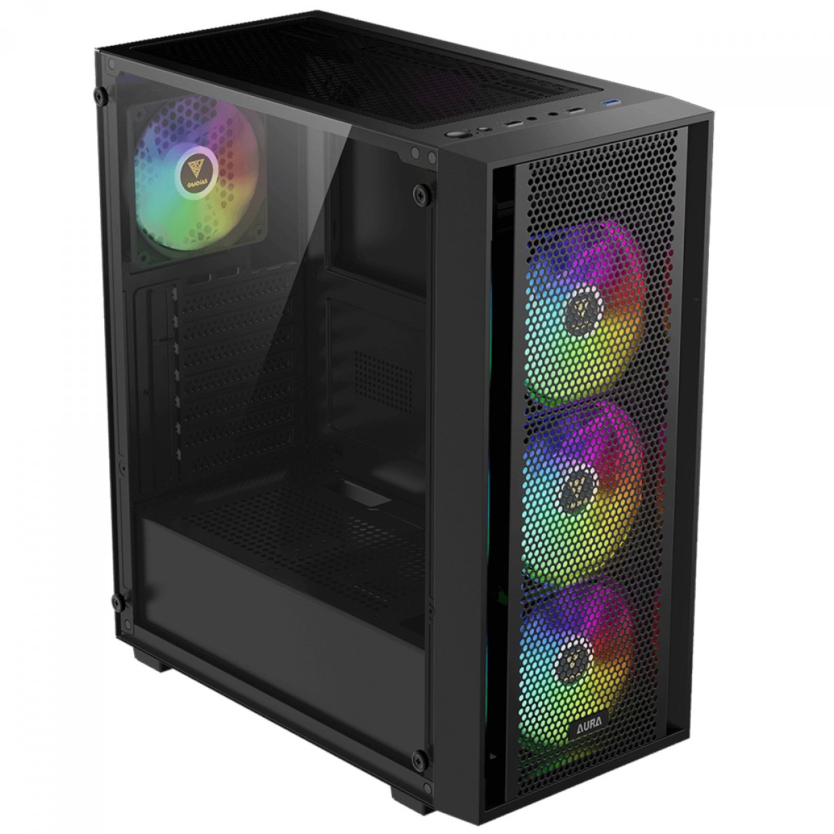 Gabinete Gamer Gamdias Aura GC2 Elite ARGB, Vidro Temperado, ATX, Mid Tower, Com 4 Fans, Sem Fonte, Black
