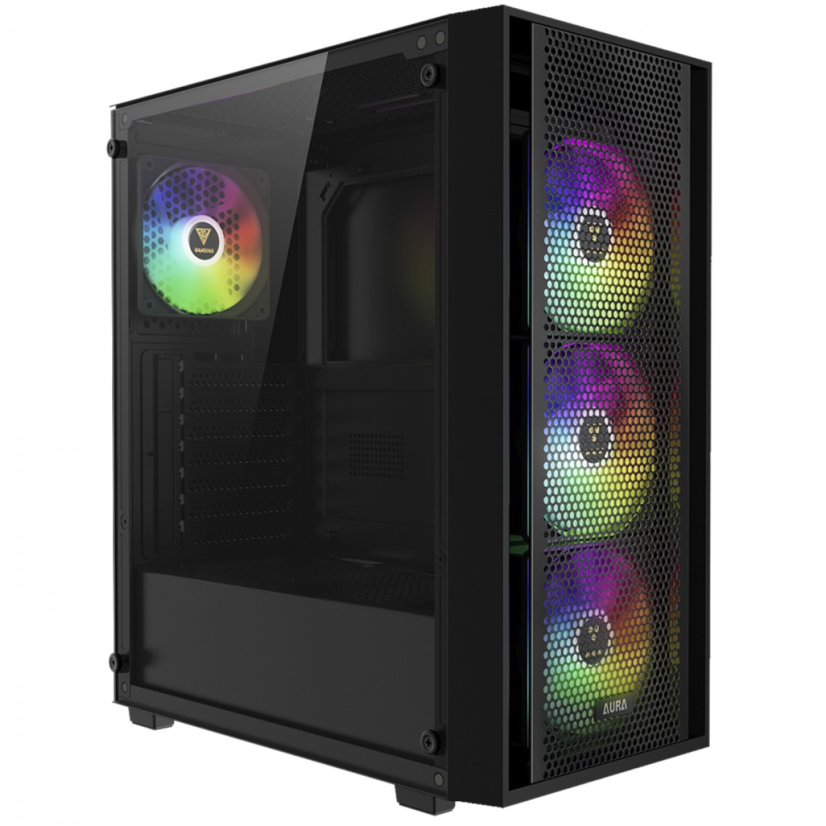 Gabinete Gamer Gamdias Aura GC2 Elite ARGB, Vidro Temperado, ATX, Mid Tower, Com 4 Fans, Sem Fonte, Black