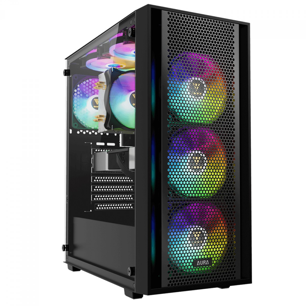 Gabinete Gamer Gamdias Aura GC2 Elite ARGB, Vidro Temperado, ATX, Mid Tower, Com 4 Fans, Sem Fonte, Black