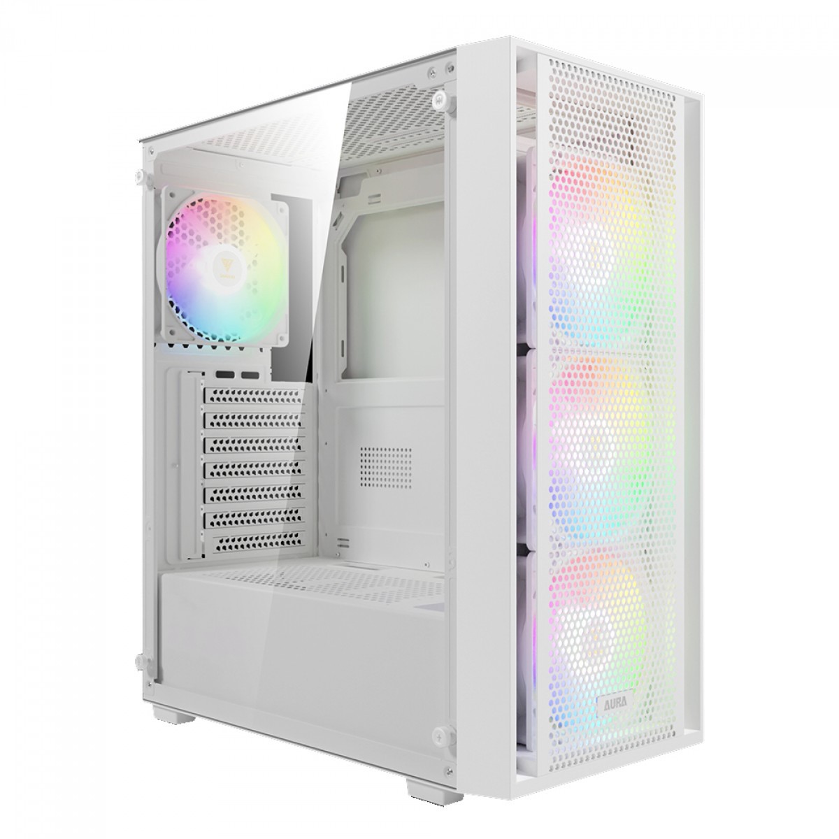 Gabinete Gamer Gamdias Aura GC2 Elite ARGB, Vidro Temperado, ATX, Mid Tower, Com 4 Fans, Sem Fonte, White