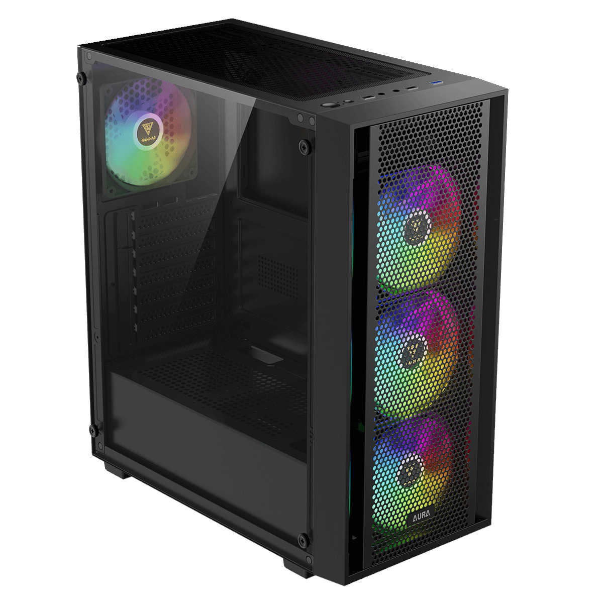 Gabinete Gamer Gamdias Aura GC2 Elite, Vidro Temperado, ATX, Mid Tower, RGB, Com 4 Fans, Sem Fonte, Black