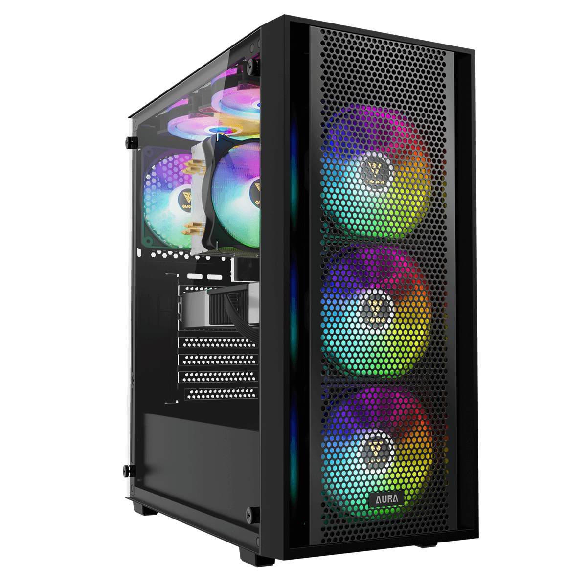 Gabinete Gamer Gamdias Aura GC2 Elite, Vidro Temperado, ATX, Mid Tower, RGB, Com 4 Fans, Sem Fonte, Black