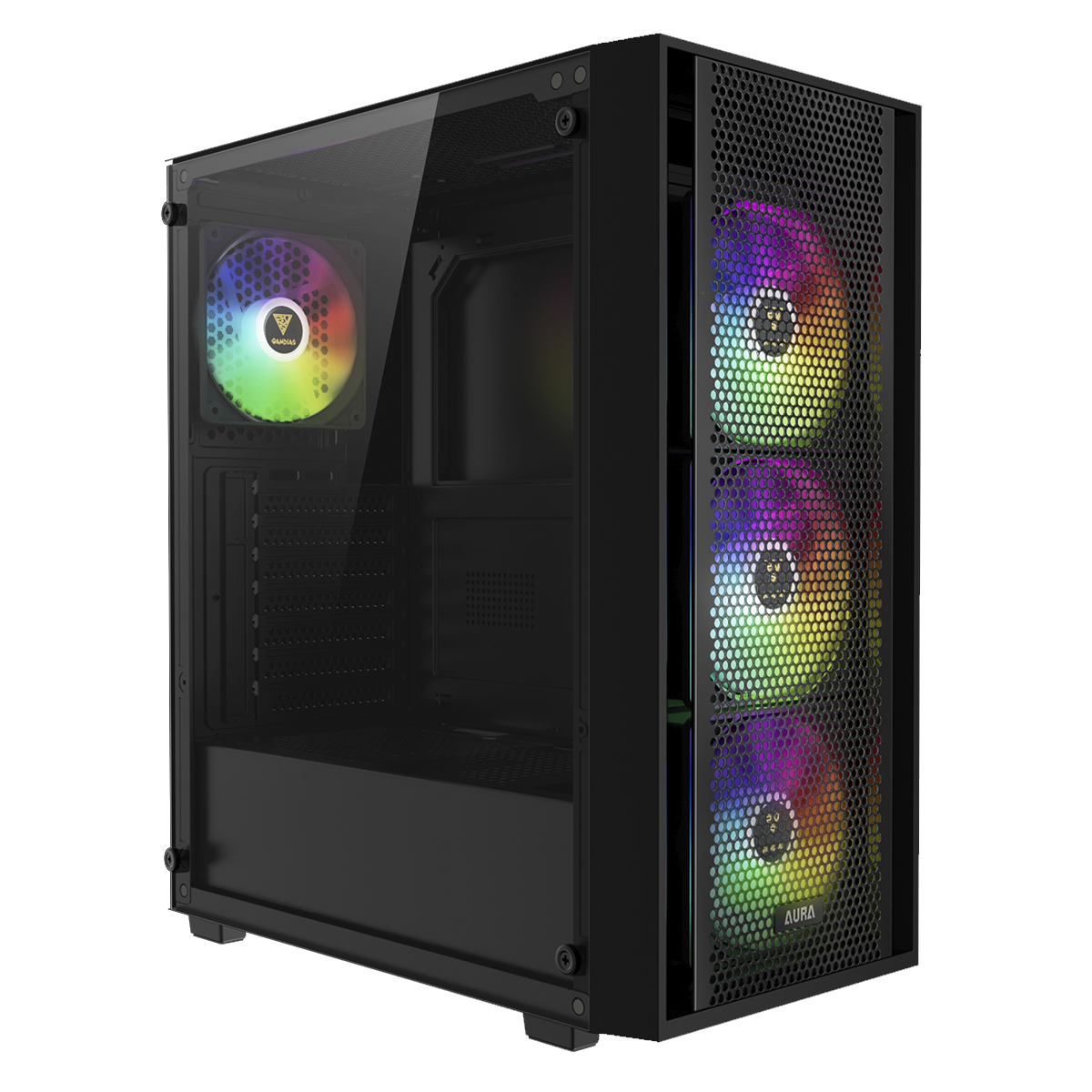 Gabinete Gamer Gamdias Aura GC2 Elite, Vidro Temperado, ATX, Mid Tower, RGB, Com 4 Fans, Sem Fonte, Black