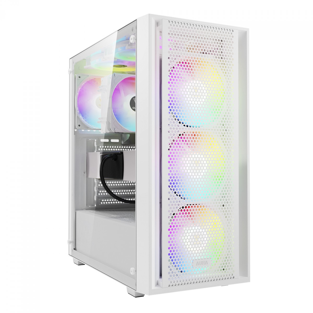 Gabinete Gamer Gamdias Aura GC2 Elite, Vidro Temperado, ATX, Mid Tower, RGB, Com 4 Fans, Sem Fonte, White