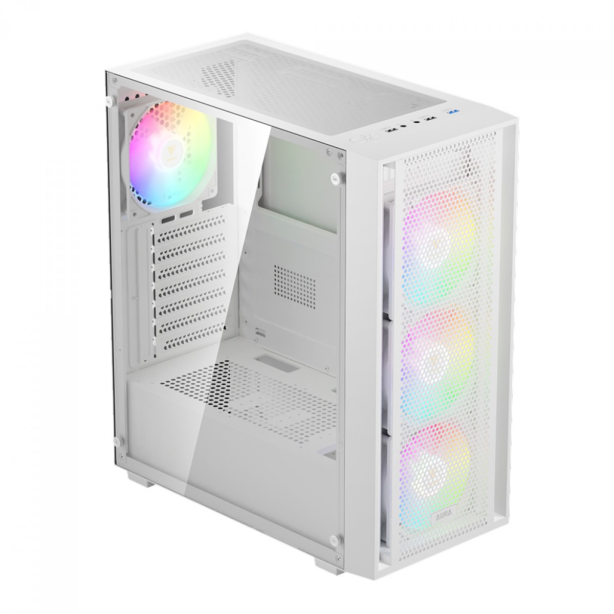 Gabinete Gamer Gamdias Aura GC2 Elite, Vidro Temperado, ATX, Mid Tower, RGB, Com 4 Fans, Sem Fonte, White