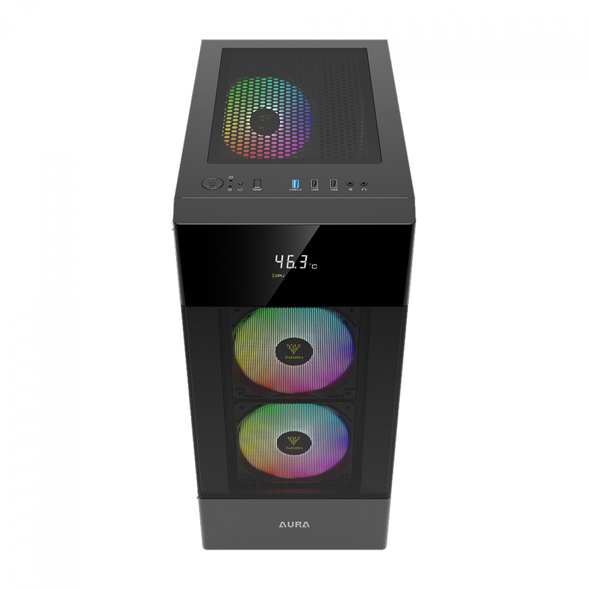 Gabinete Gamer Gamdias Aura GC5, Mid Tower, Vidro Temperado, ATX, Black, Sem Fonte, Com 3 Fans RGB