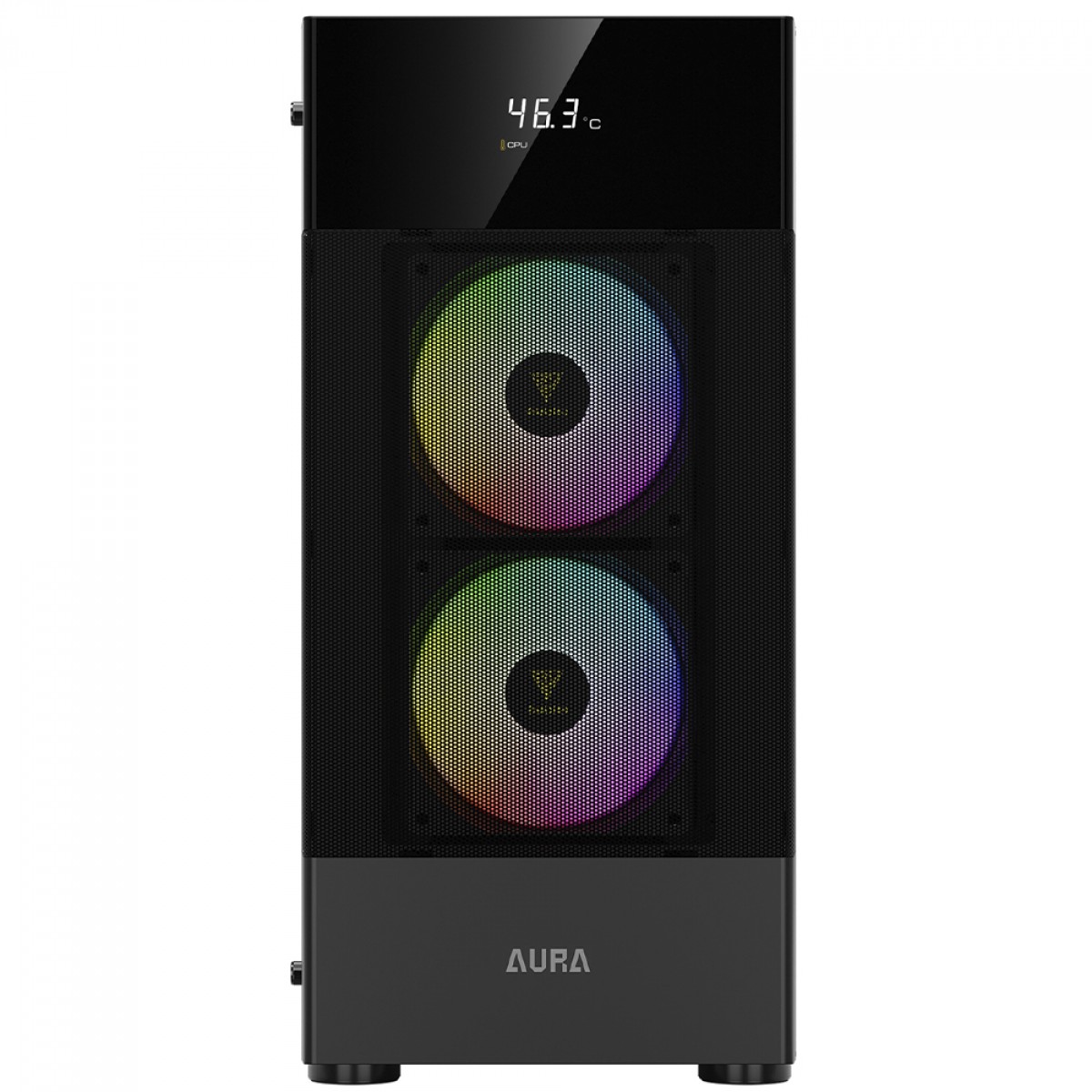 Gabinete Gamer Gamdias Aura GC5, Mid Tower, Vidro Temperado, Display Digital, ATX, Sem Fonte,Com 3 Fans ARGB, Preto