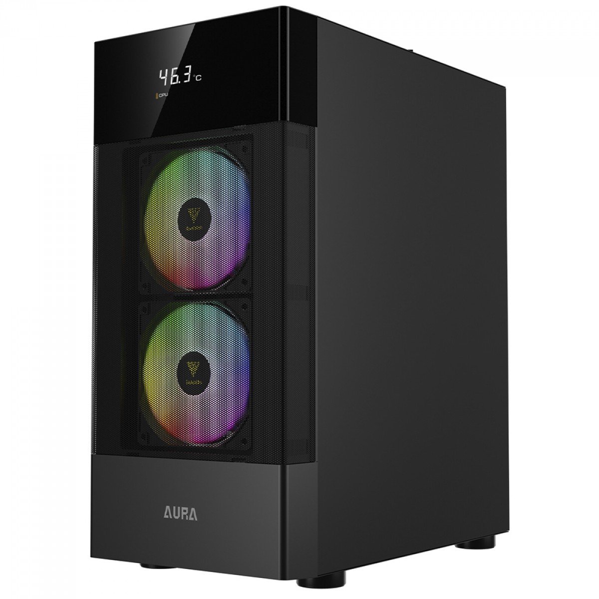 Gabinete Gamer Gamdias Aura GC5, Mid Tower, Vidro Temperado, Display Digital, ATX, Sem Fonte,Com 3 Fans ARGB, Preto