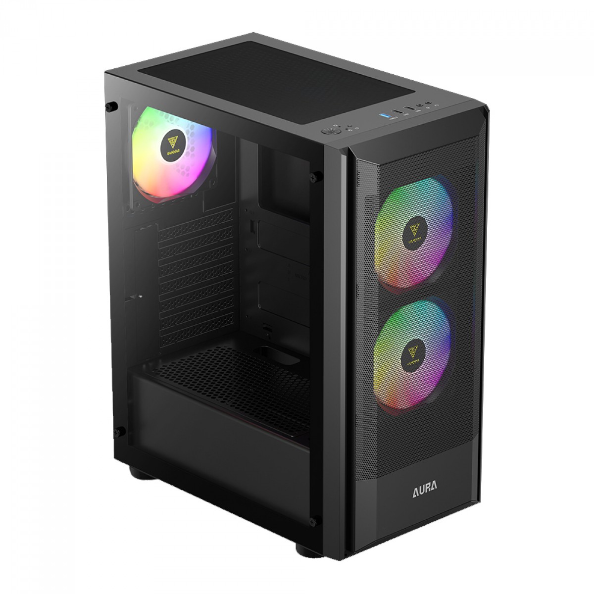 Gabinete Gamer Gamdias Aura GC6 ARGB, Vidro Temperado, ATX, Mid Tower, Com 3 Fans, Sem Fonte, Black