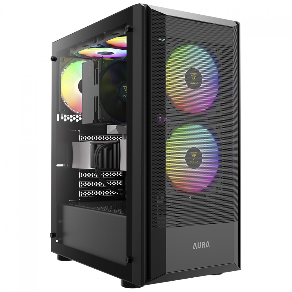 Gabinete Gamer Gamdias Aura GC6 ARGB, Vidro Temperado, ATX, Mid Tower, Com 3 Fans, Sem Fonte, Black