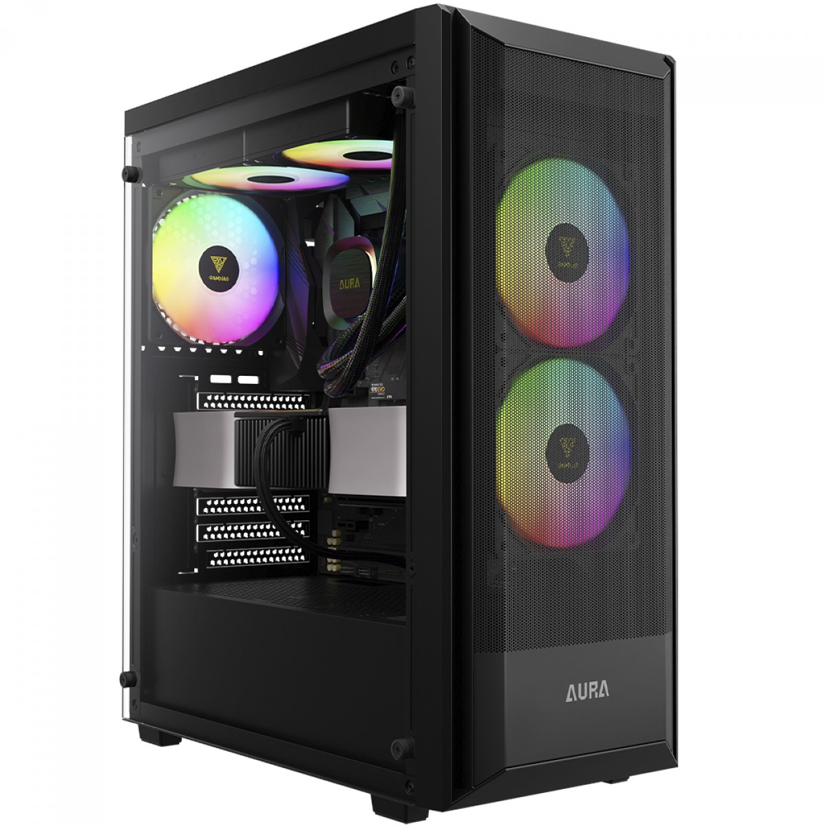 Gabinete Gamer Gamdias Aura GC6 Elite ARGB, Vidro Temperado, ATX, Mid Tower, Sem Fonte, Com 3 Fans, Preto