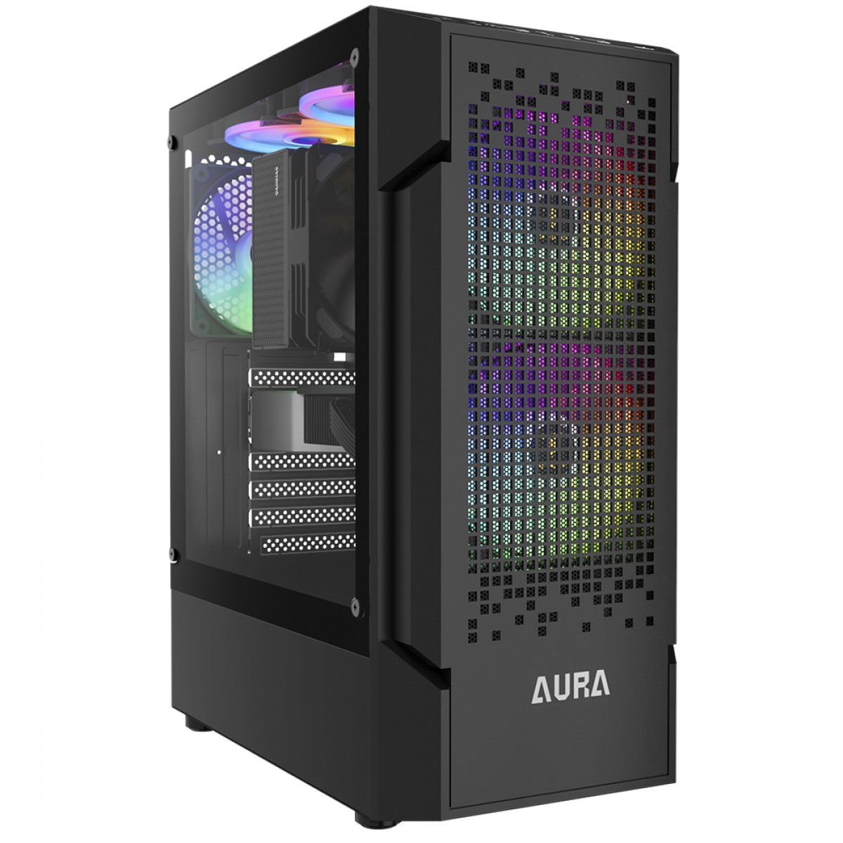 Gabinete Gamer Gamdias Aura GC7 ARGB, Vidro Temperado, ATX, Mid Tower, Com 3 Fans, Sem Fonte, Preto