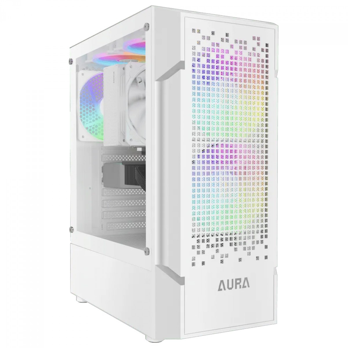 Gabinete Gamer Gamdias Aura GC7 WH ARGB, Vidro Temperado, ATX, Mid Tower, Com 3 Fans, Sem Fonte, Branco