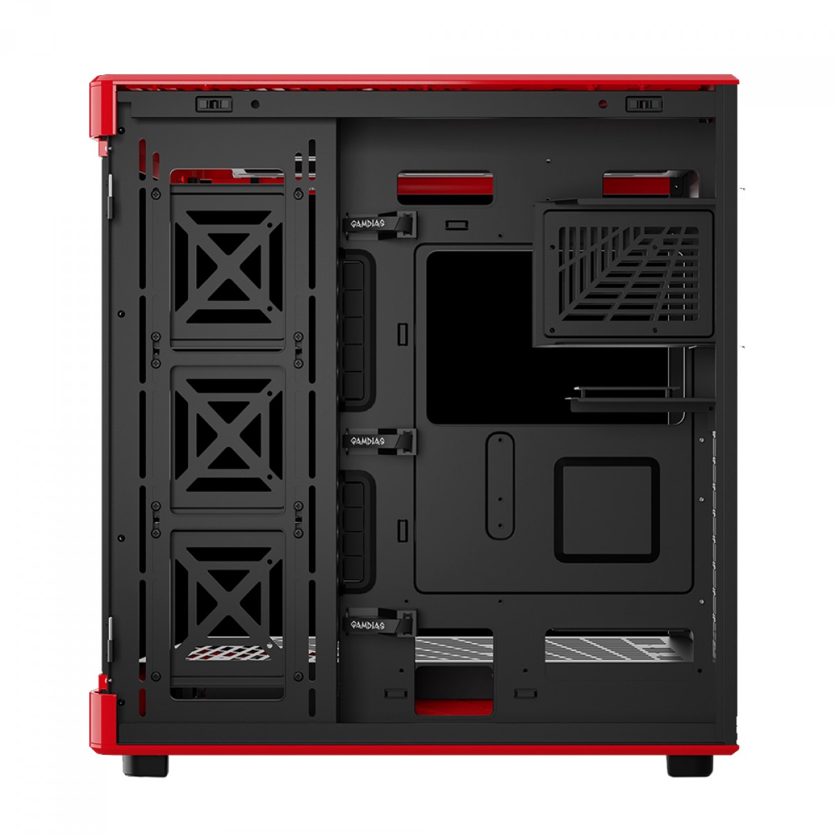 Gabinete Gamer Gamdias NESO P1 BR, Full Tower, Vidro Temperado, ATX, Black/Red, Sem Fonte, Sem Fan