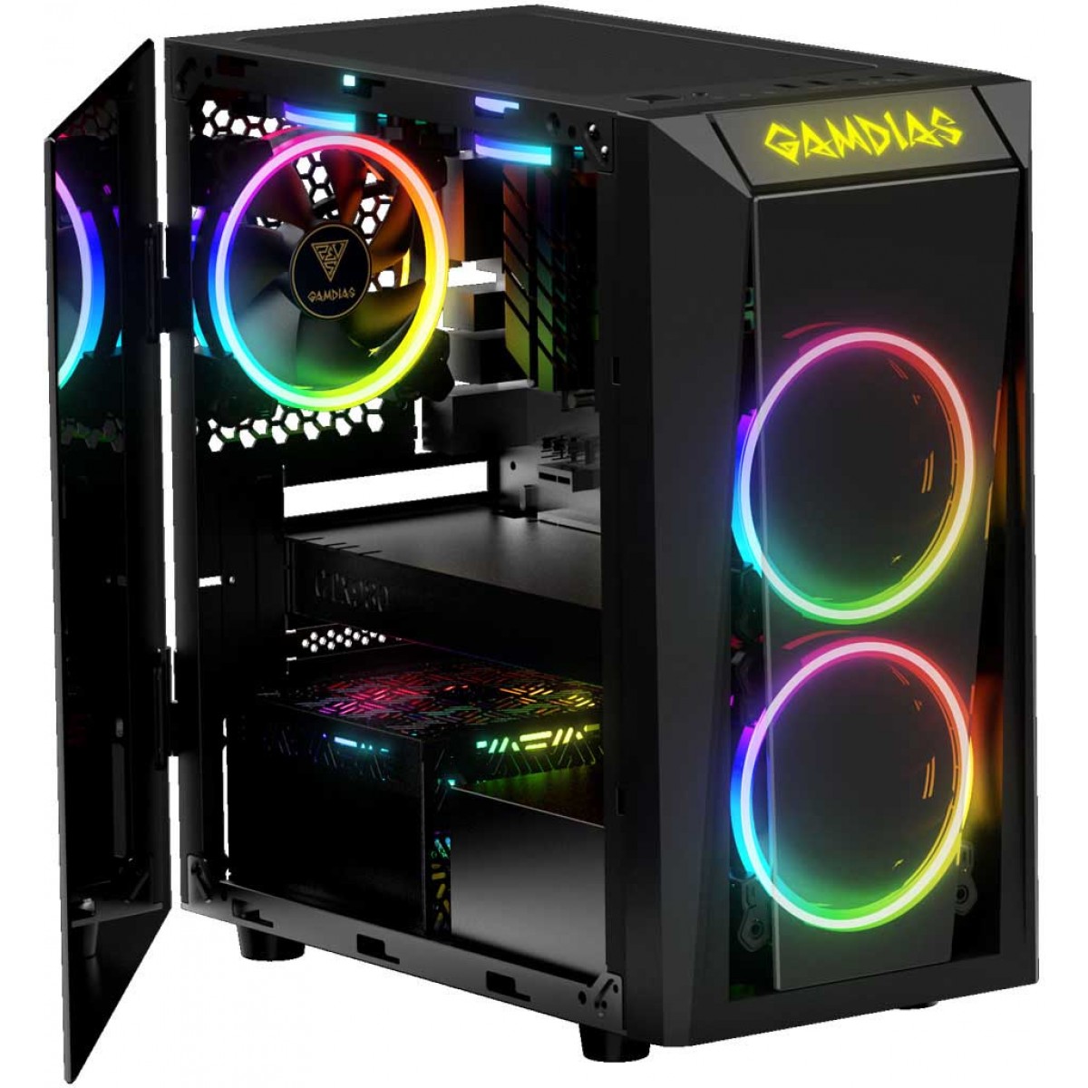 Gabinete Gamer Gamdias, Talos E1, Mini Tower, Vidro Temperado, Black, Sem Fonte, Com 2 Fans