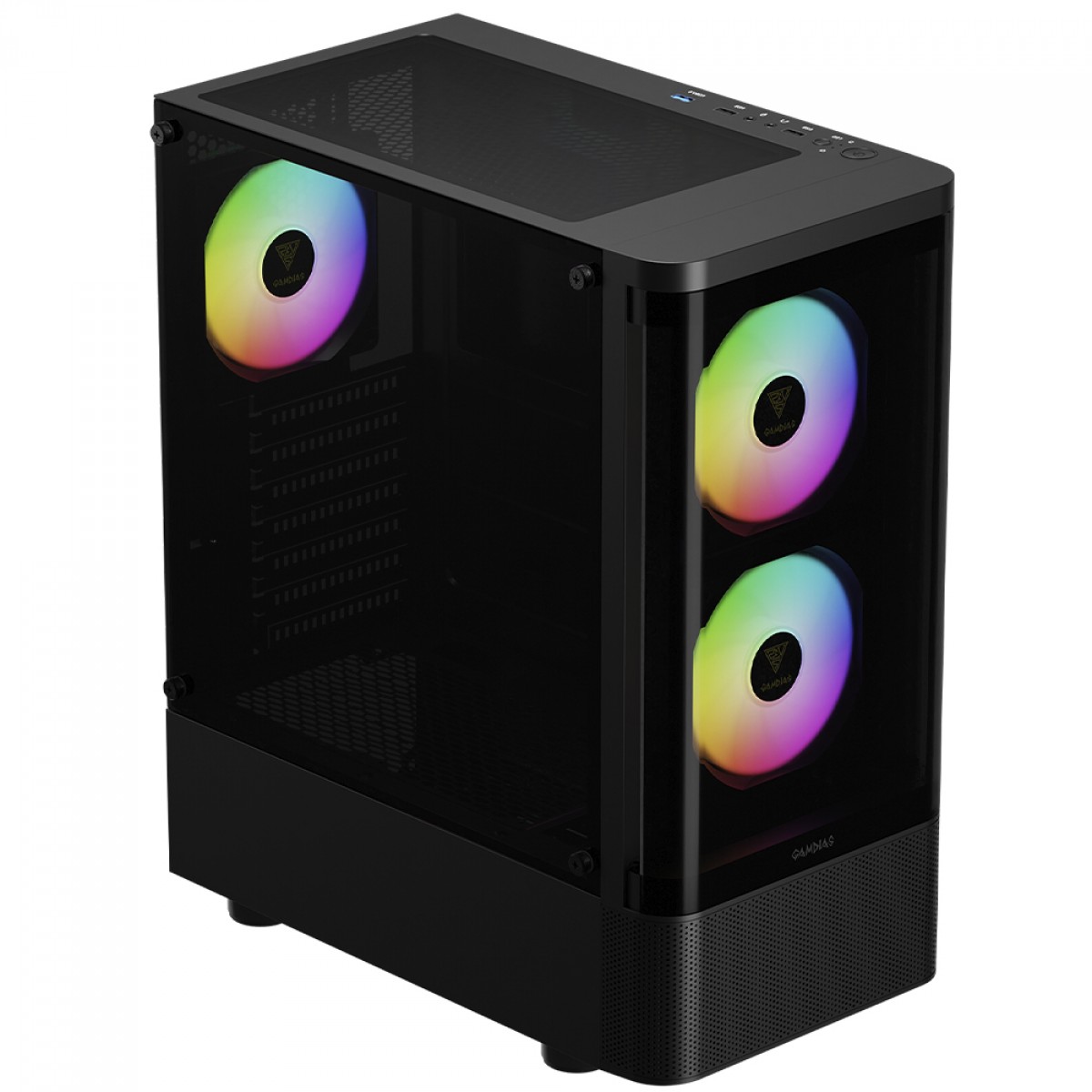 Gabinete Gamer Gamdias Talos E3 CG, Mid Tower, Vidro Temperado, ATX, Com 3 Fans ARGB, Preto